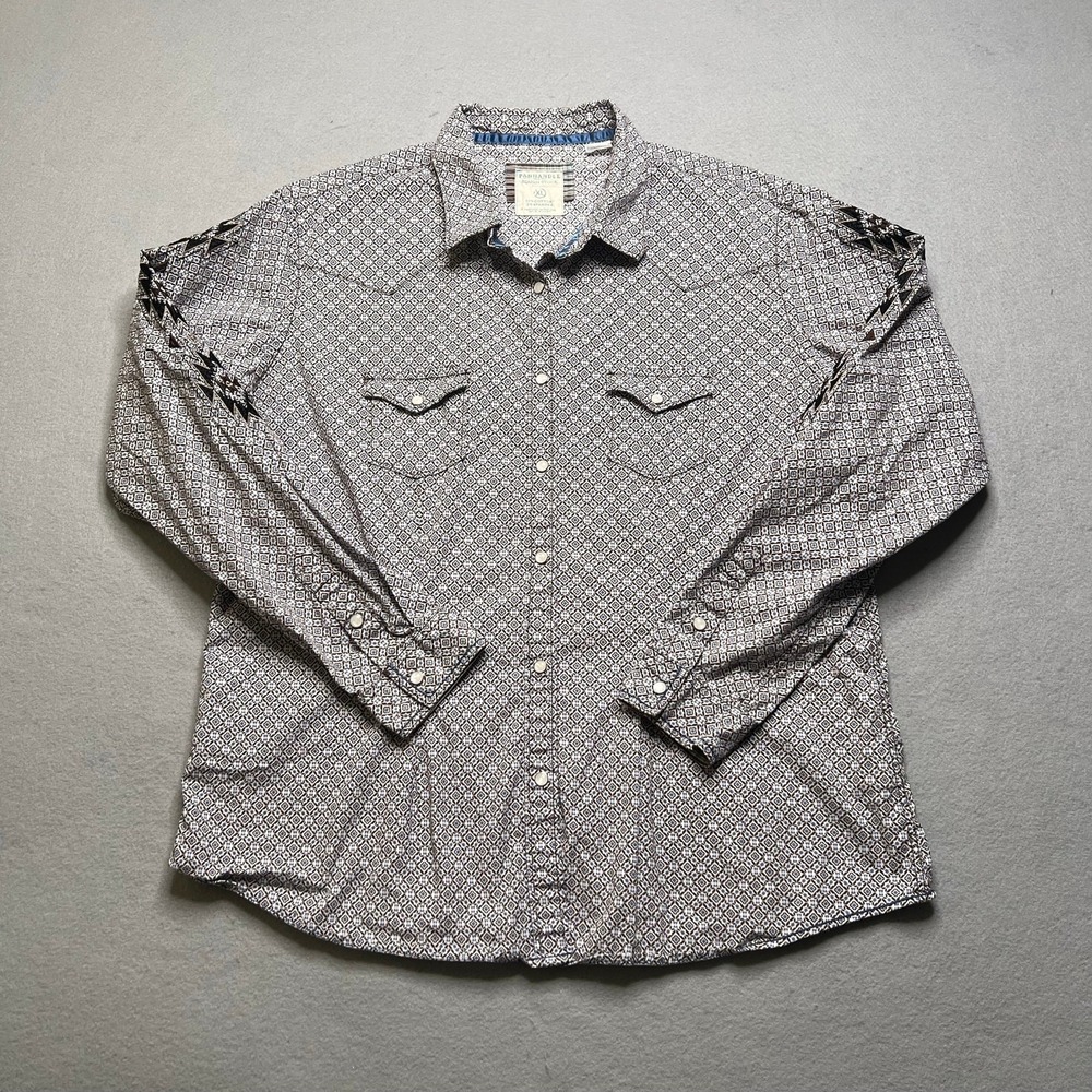 Panhandle Rough Stock Western Shirt Mens XL Geometric Embroidered Sleeve Snap